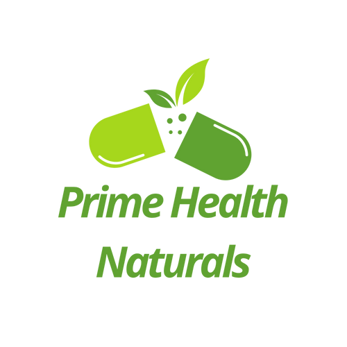 Logo of Prime Health Naturals with green capsules and a leaf on a white background